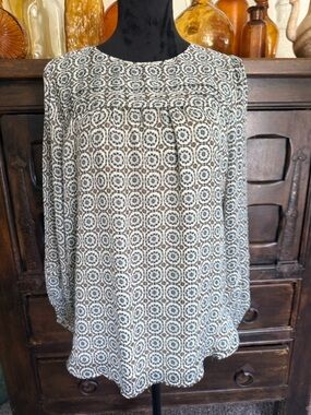 Loft tile stripe pleated popover blouse.